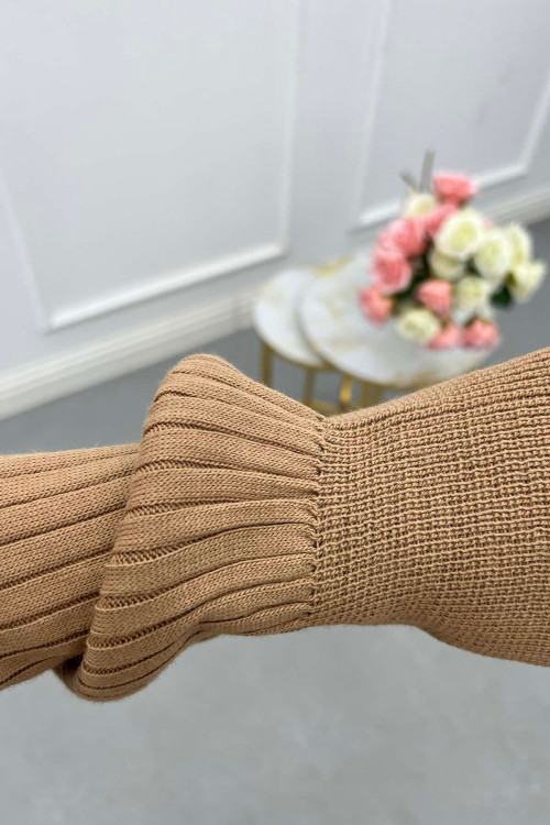 Sare Fashion Long Ribbed Knit Dress Brown