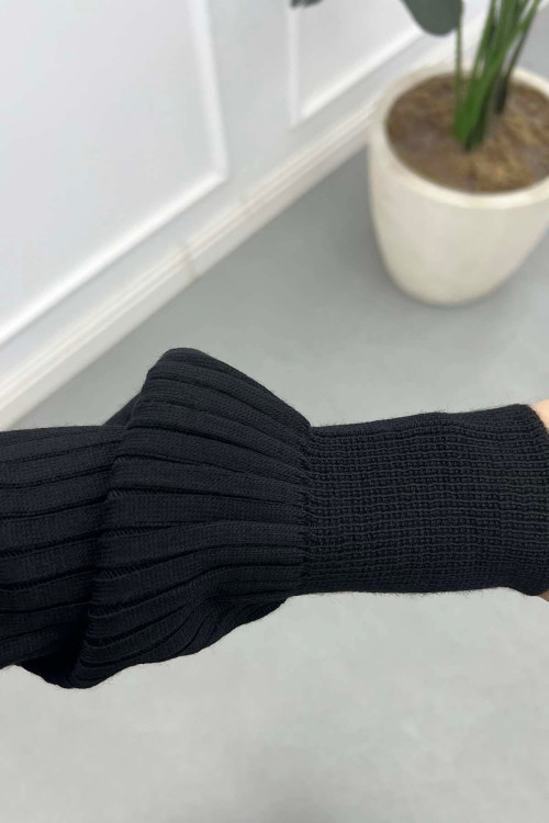 Sare Fashion Long Ribbed Knit Dress Black
