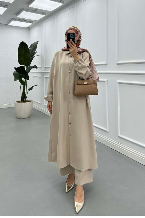 Sare Fashion Long Crepe Suit Beige