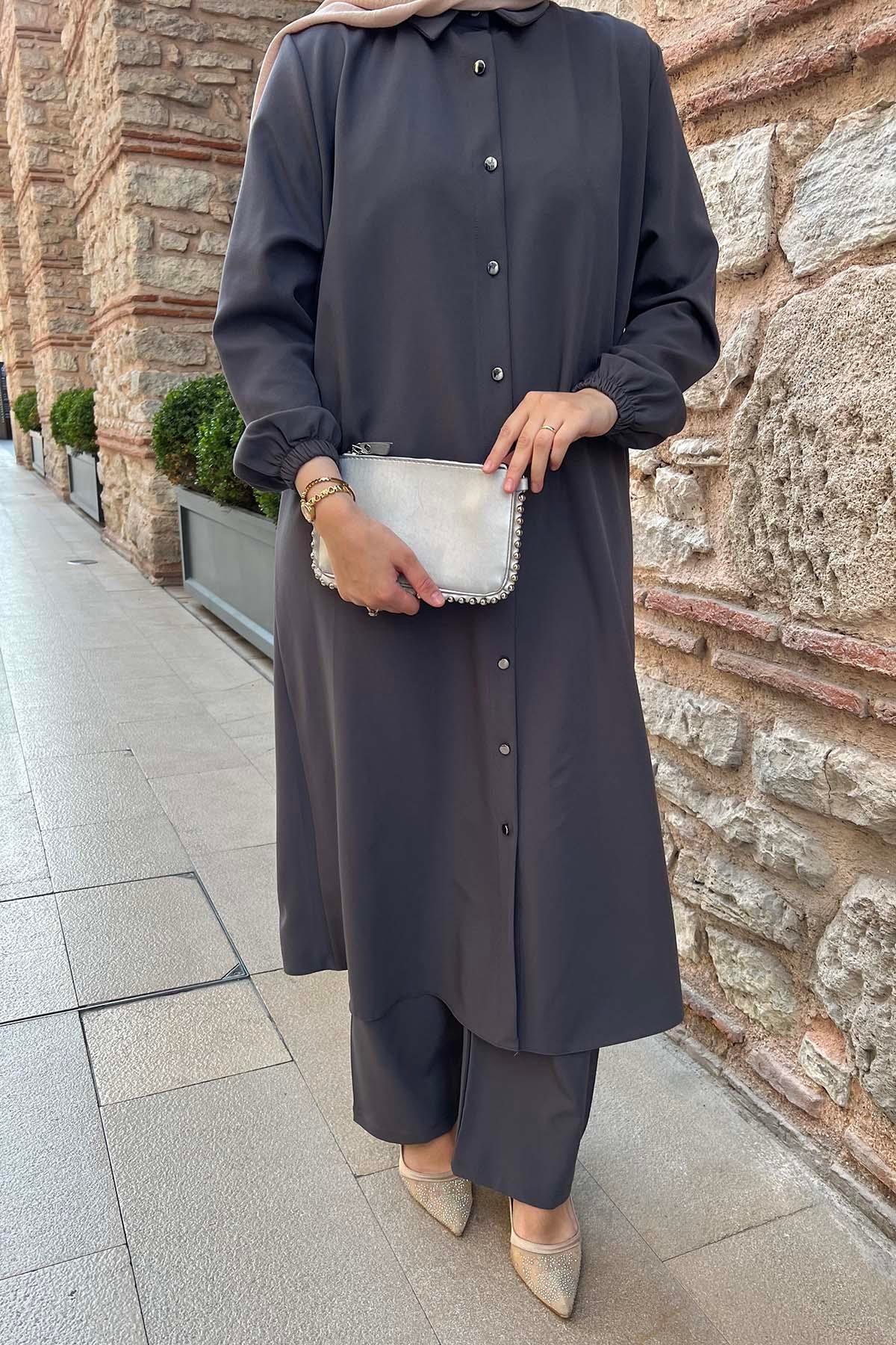 Sare Fashion Long Crepe Suit Gray