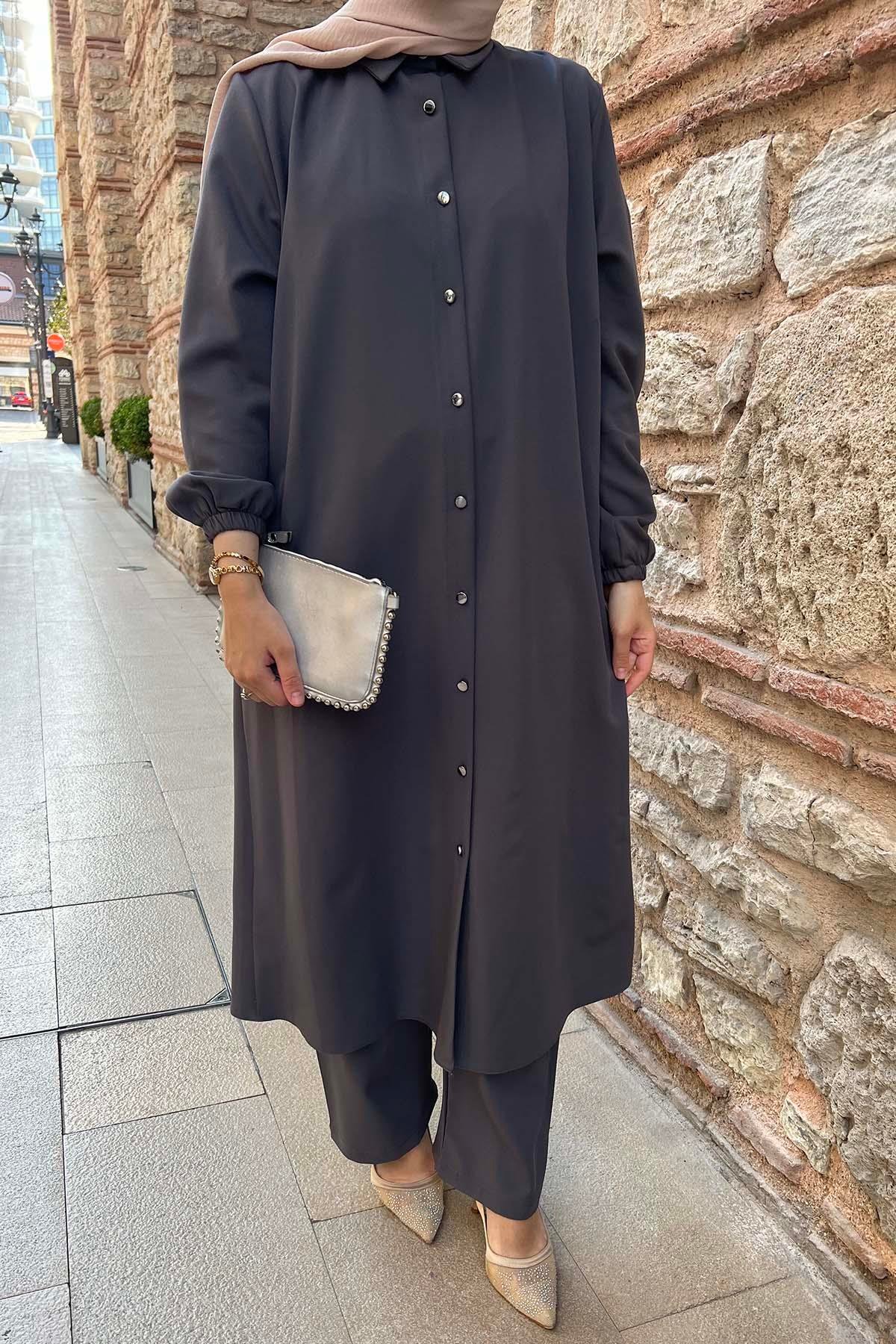 Sare Fashion Long Crepe Suit Gray