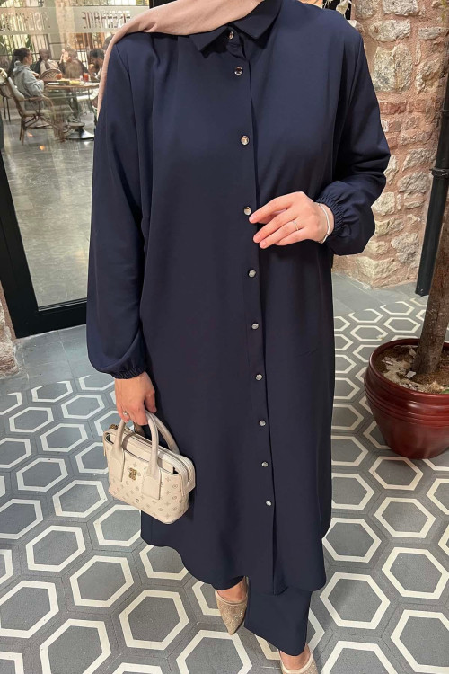 Sare Fashion Long Crepe Suit Navy Blue