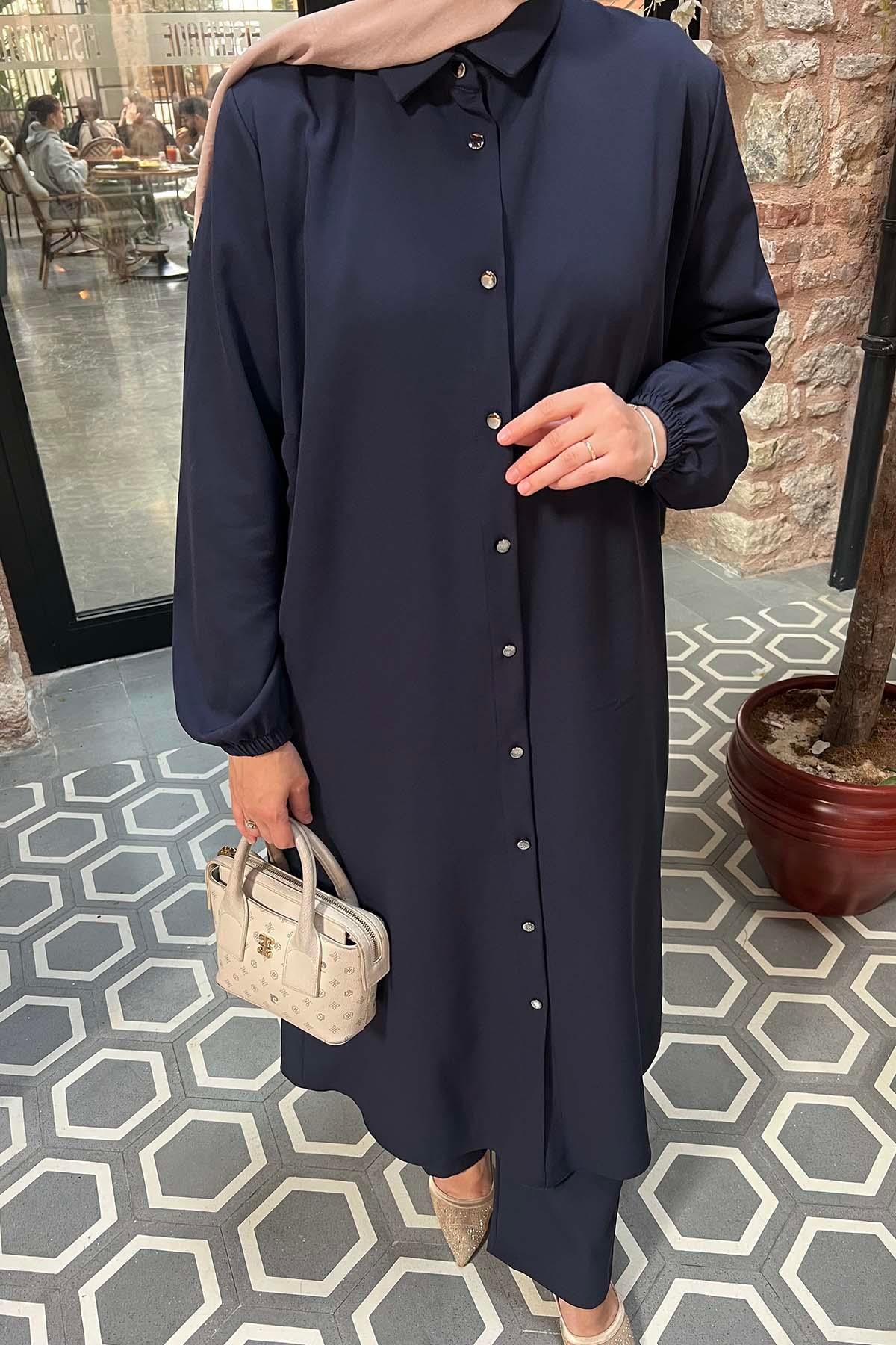Sare Fashion Long Crepe Suit Navy Blue