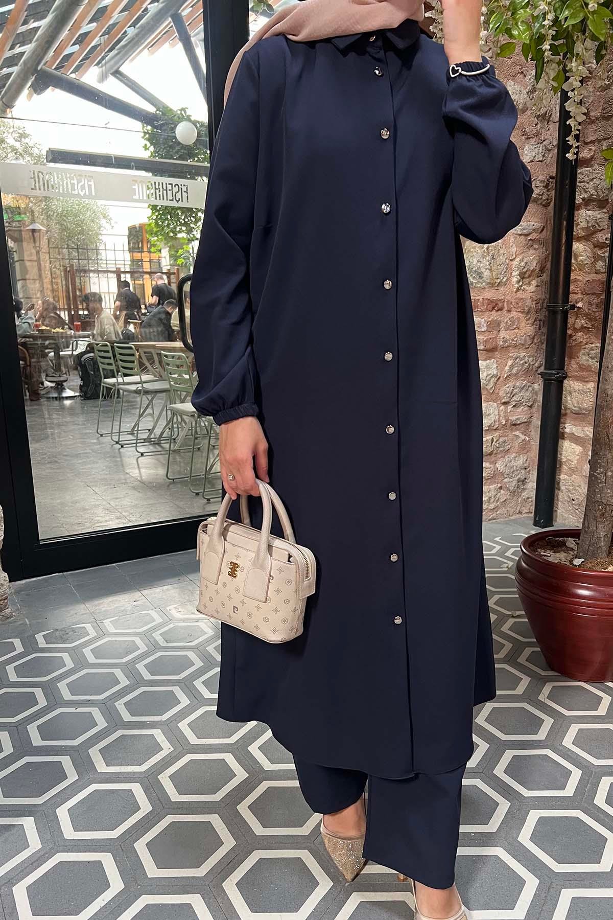 Sare Fashion Long Crepe Suit Navy Blue