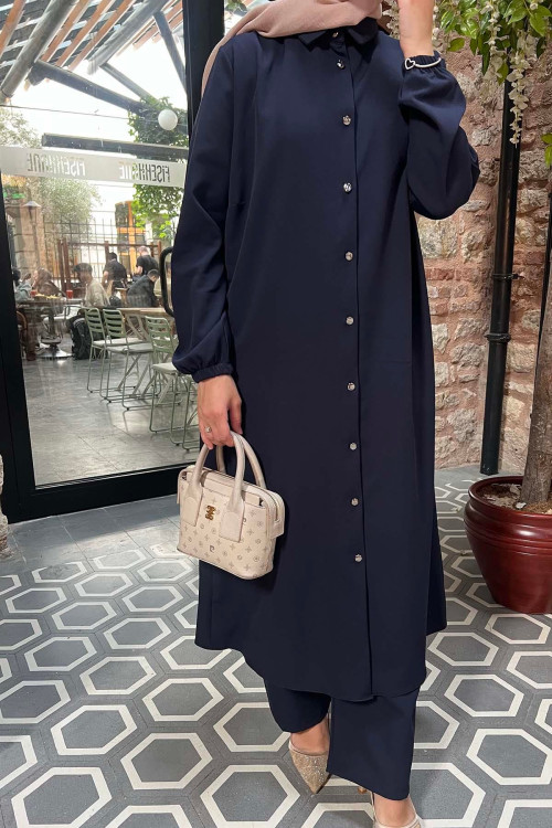 Sare Fashion Long Crepe Suit Navy Blue
