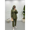 V Neck Gold Buttoned Suit Khaki