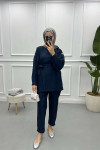 V Neck Gold Buttoned Suit Navy Blue
