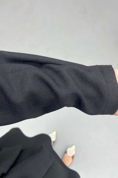 V Neck Gold Buttoned Suit Black