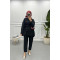 V Neck Gold Buttoned Suit Black