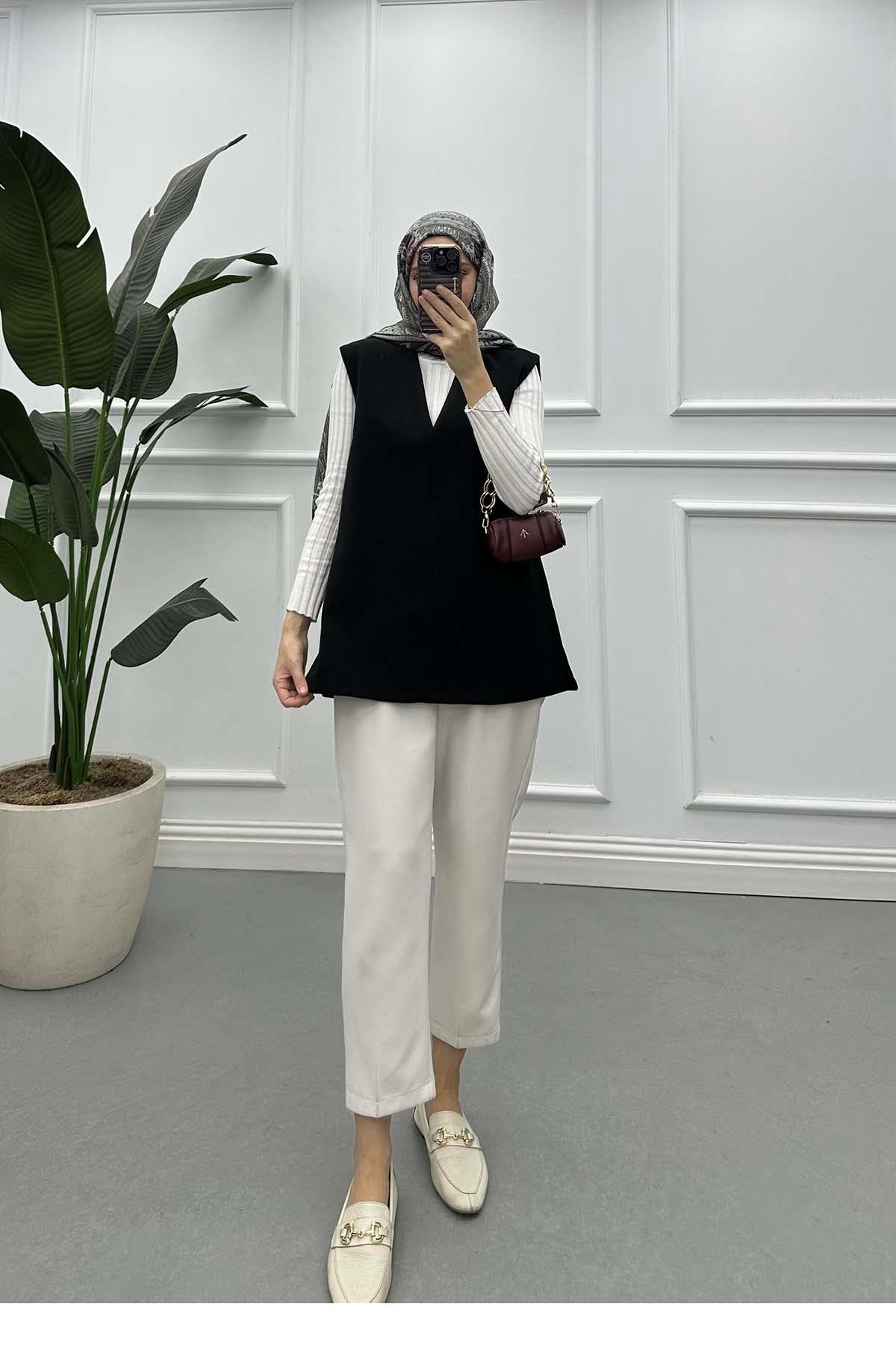 Sare Fashion V-Neck Cashmere Sweater Black