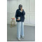 Sare Fashion V-Neck Linen Shirt Navy Blue