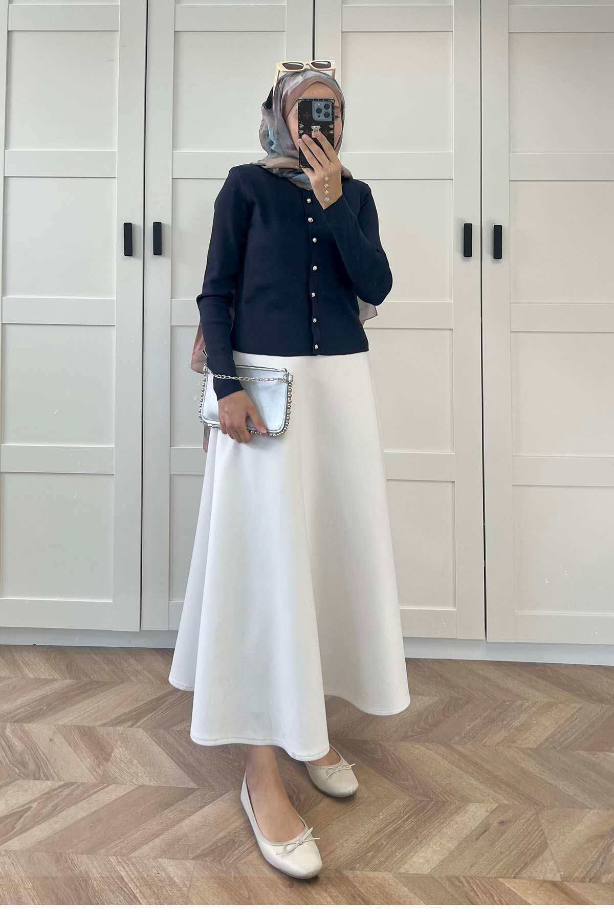 Sare Fashion Padded Button Detailed Cardigan Navy Blue Sare Fashion Padded Button Detailed Cardigan Navy Blue