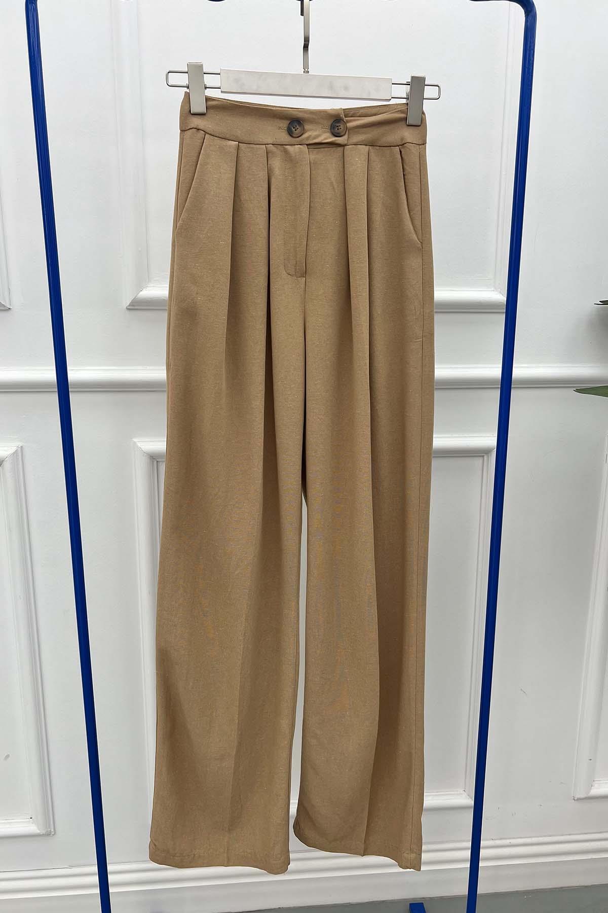 Sare Fashion Viscose Linen Trousers Camel