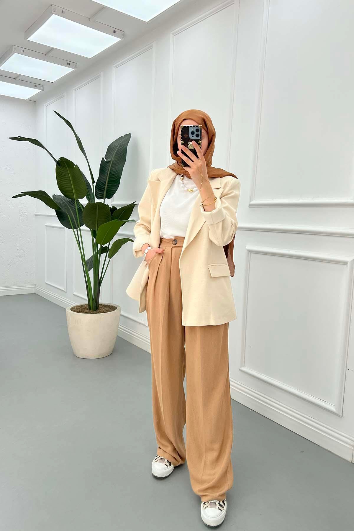 Sare Fashion Viscose Linen Trousers Camel