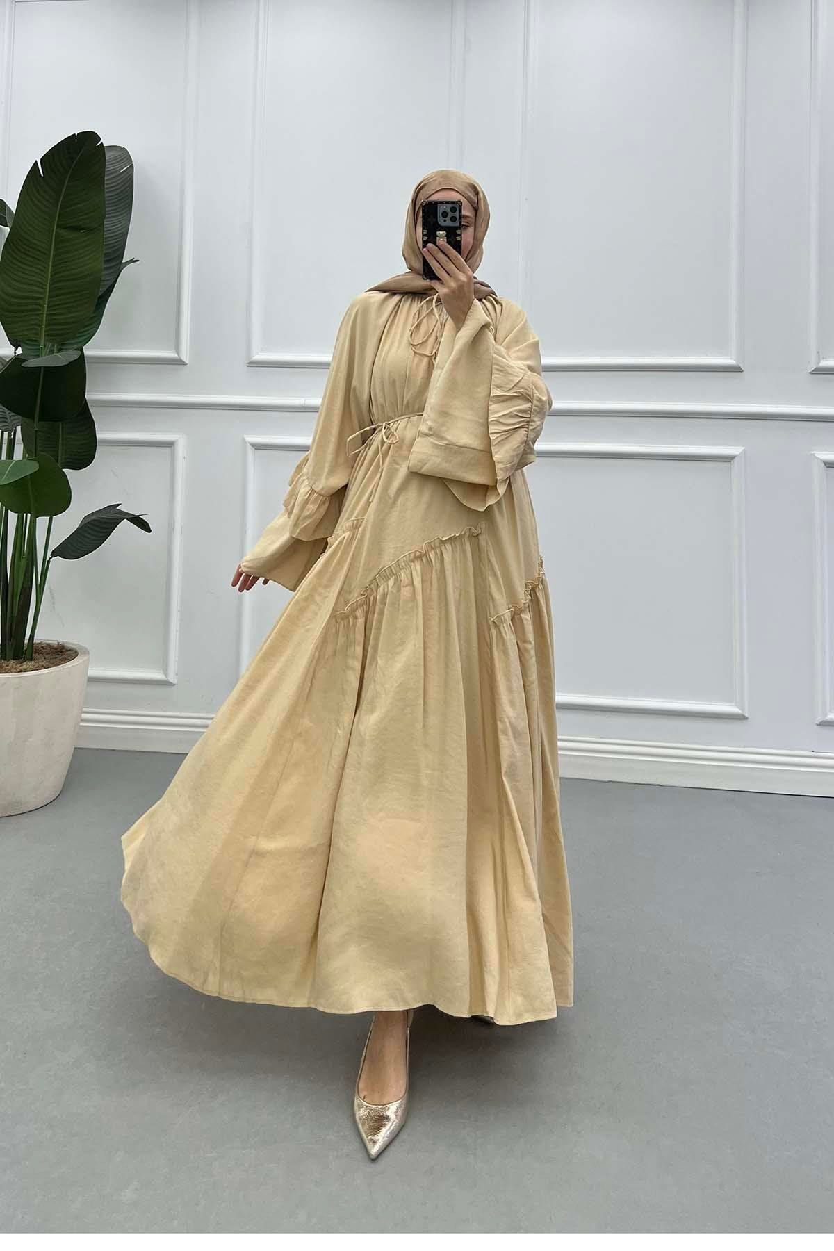 Sare Fashion Flounced Lined Dress Camel