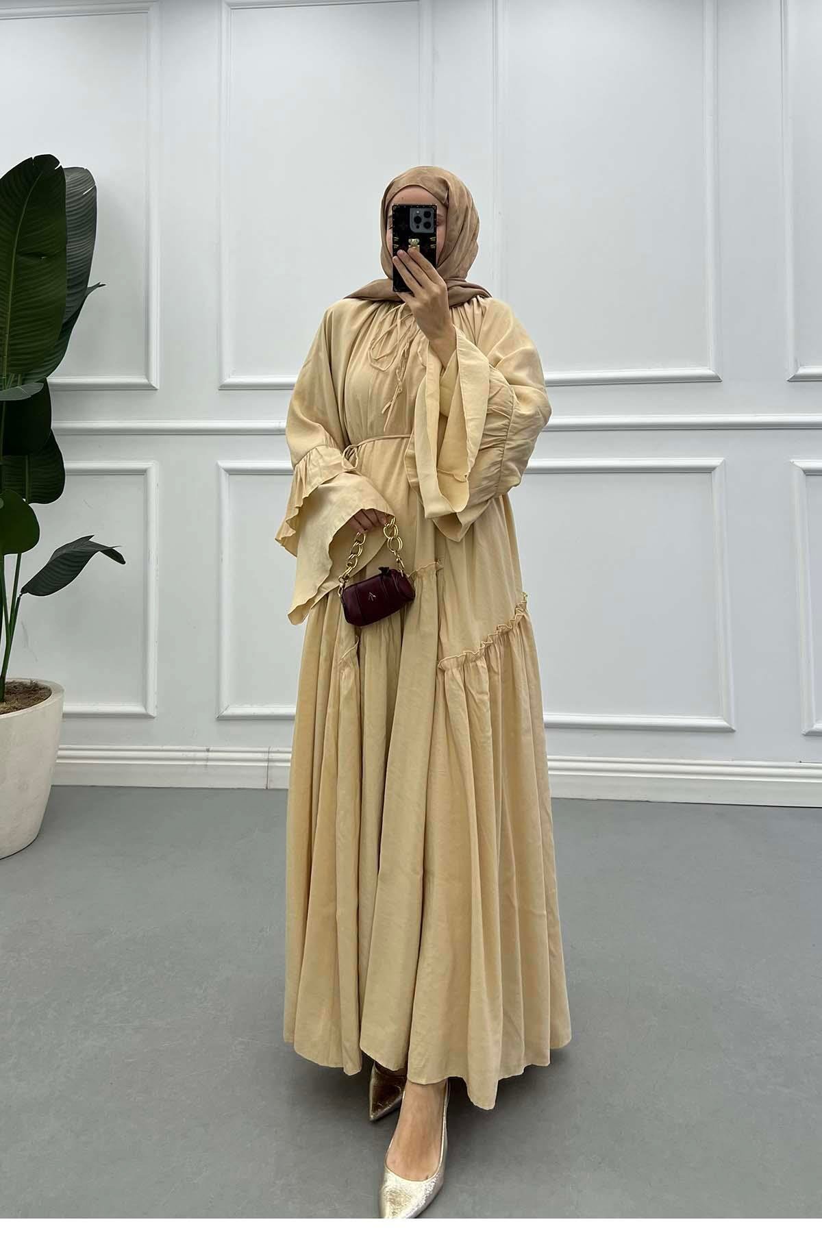 Sare Fashion Flounced Lined Dress Camel Sare Fashion Flounced Lined Dress Camel