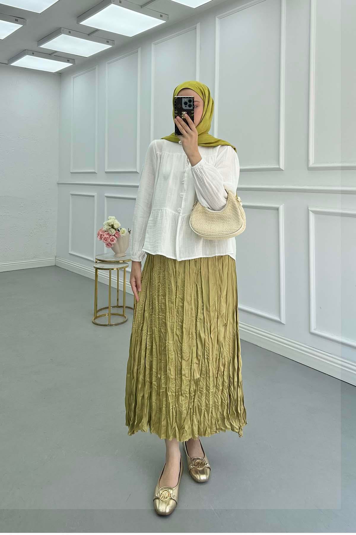 Sare Fashion Tied Collar Muslin Shirt White