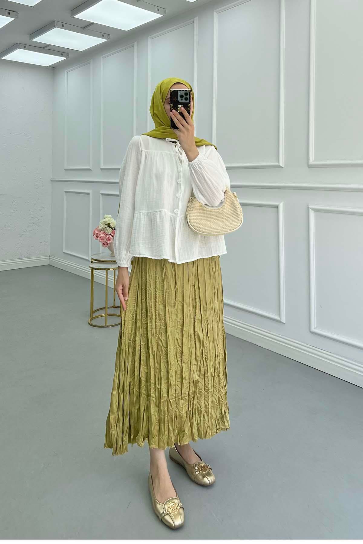 Sare Fashion Tied Collar Muslin Shirt White