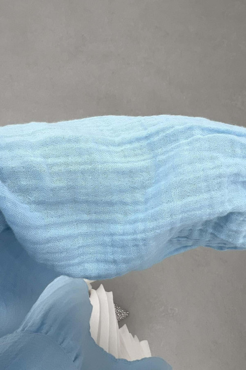 Sare Fashion Tied Collar Muslin Shirt Blue