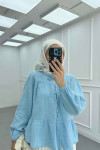 Sare Fashion Tied Collar Muslin Shirt Blue