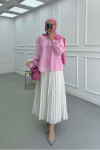 Sare Fashion Tie Collar Muslin Shirt Pink