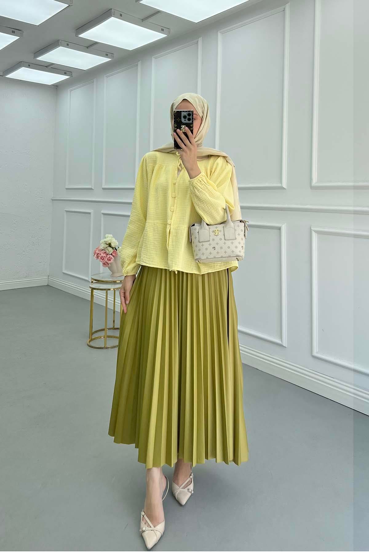 Sare Fashion Collared Muslin Shirt Yellow