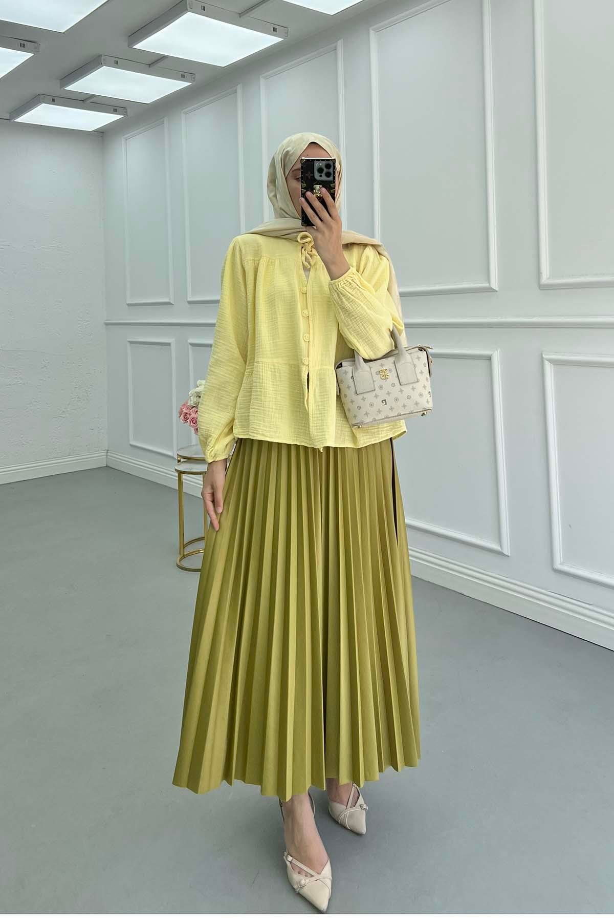 Sare Fashion Collared Muslin Shirt Yellow