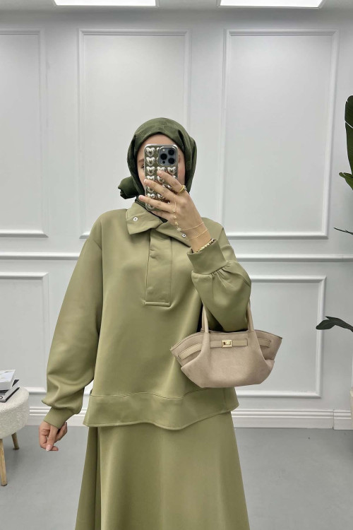 Snap Collar Skirt Suit Soft Green