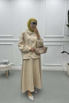 Snap Collar Skirted Suit Stone