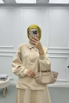 Snap Collar Skirted Suit Stone