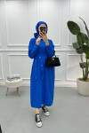 Snap Collar Belted Dress in Saxe Blue