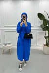 Snap Collar Belted Dress in Saxe Blue
