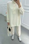Sare Fashion Linen Suit with Snap Collar Ecru