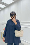 Sare Fashion Linen Suit with Snap Collar Navy Blue