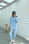 Sare Fashion Snap Collar Linen Suit Blue