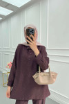 Sare Fashion Snap Collar Linen Suit Plum
