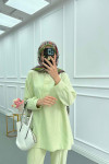 Sare Fashion Snap Collar Linen Suit Nile Green