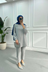Tunic Set with Snap Collar Light Gray