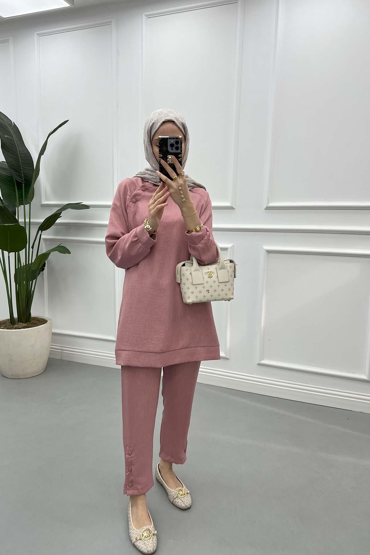 Tunic Set with Snap Collar Dusty Rose
