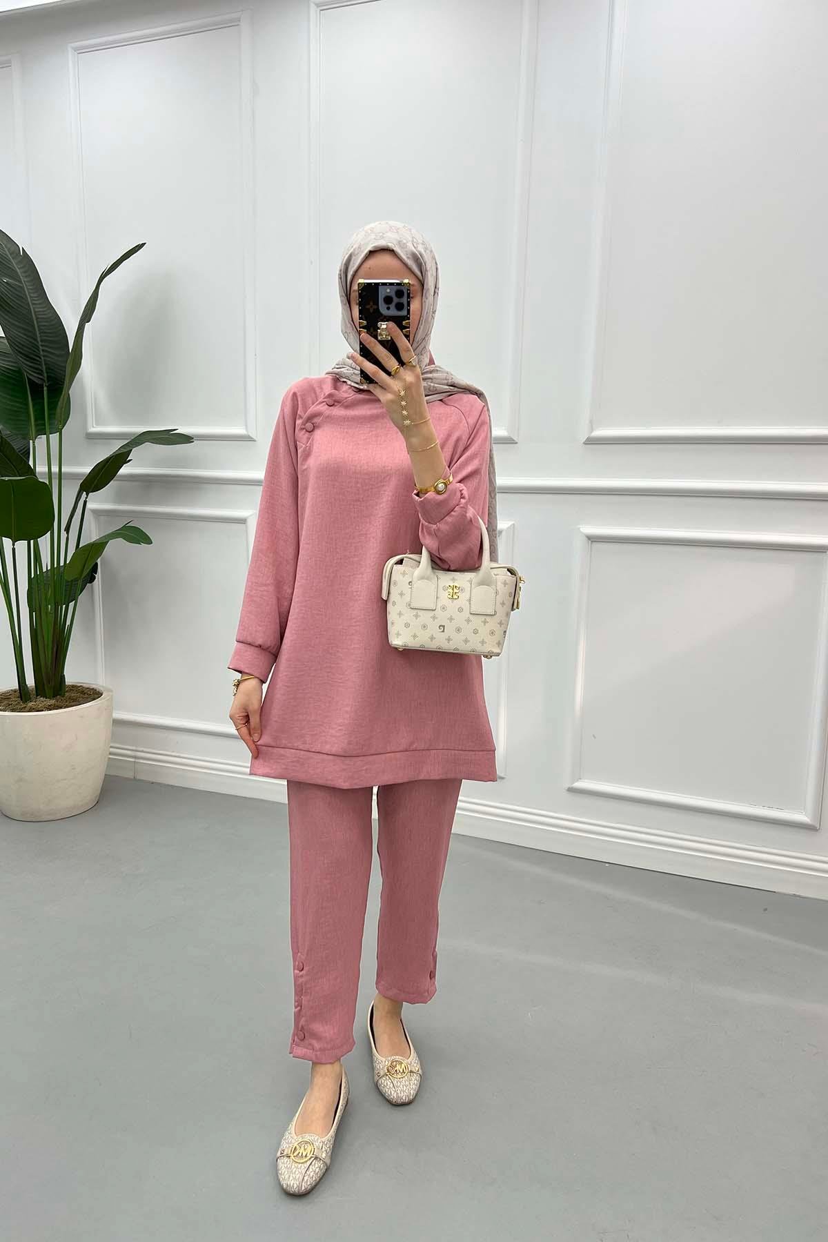 Tunic Set with Snap Collar Dusty Rose