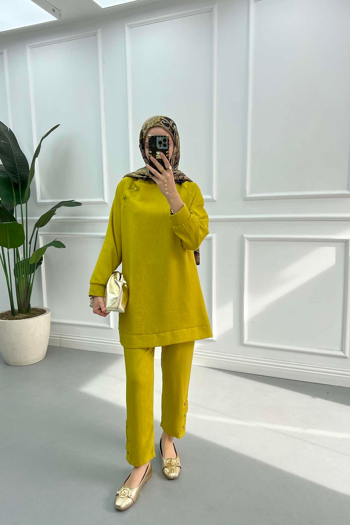 Snap Collar Tunic Set Mustard Yellow