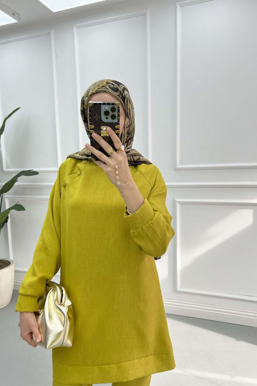 Snap Collar Tunic Set Mustard Yellow