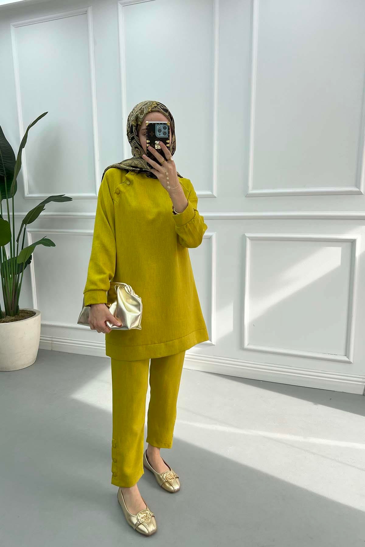 Snap Collar Tunic Set Mustard Yellow