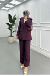 Sare Fashion Collar Detailed Lined Jacket Suit Burgundy