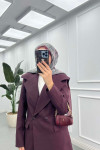 Sare Fashion Collar Detailed Lined Jacket Suit Burgundy Sare Fashion Collar Detailed Lined Jacket Suit Burgundy