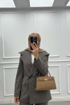Sare Fashion Collar Detailed Lined Jacket Set Gray Sare Fashion Collar Detailed Lined Jacket Set Gray