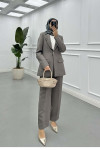 Sare Fashion Collar Detailed Lined Jacket Set Gray Sare Fashion Collar Detailed Lined Jacket Set Gray