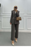 Sare Fashion Collar Detailed Lined Jacket Set Gray Sare Fashion Collar Detailed Lined Jacket Set Gray