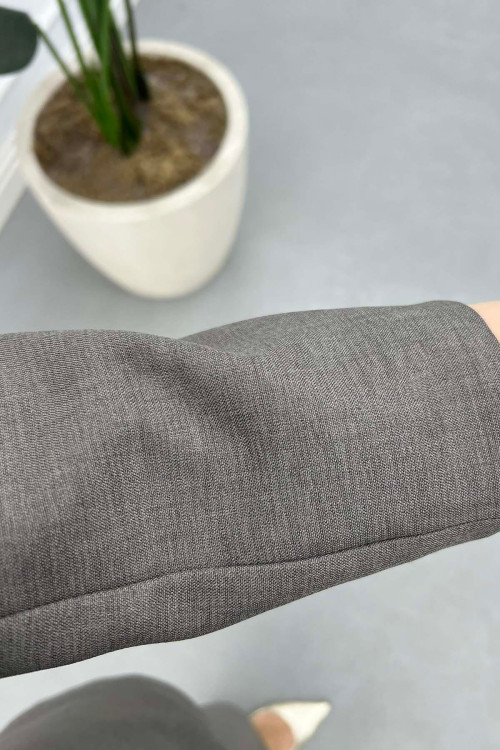 Sare Fashion Collar Detailed Lined Jacket Set Gray Sare Fashion Collar Detailed Lined Jacket Set Gray