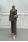 Sare Fashion Collar Detailed Lined Jacket Set Gray